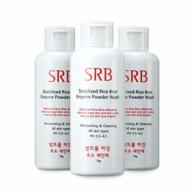 Korean Beauty (SRB 1+1+1) Rice Bran Enzyme Powder Face Wash and Scrub, Cleanses, Exfoliates, Brightens - 70 grams (70g 1+1+1)